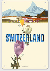 Switzerland - Crocus Flowers Swiss Alps - c. 1960 - Metal Sign Art