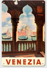 Venezia (Venice), Italy - Gondolas on Grand Canal - St. Mark's Basilica (Basilica di San Marco) - Metal Sign Art