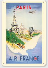 Paris - Eiffel Tower, Notre Dame Cathedral and Basilica of the Sacred Heart (Sacré-Cœur) c.1947 - Metal Sign Art