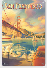 San Francisco, California - Golden Gate Bridge - Marin Headlands - Surfing Fort Point - Metal Sign Art