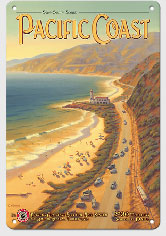 See the Sunny Scenic Pacific Coast - California - Pacific Electric (Red Car) - Worlds Greatest Electric Rail System - Metal Sign Art